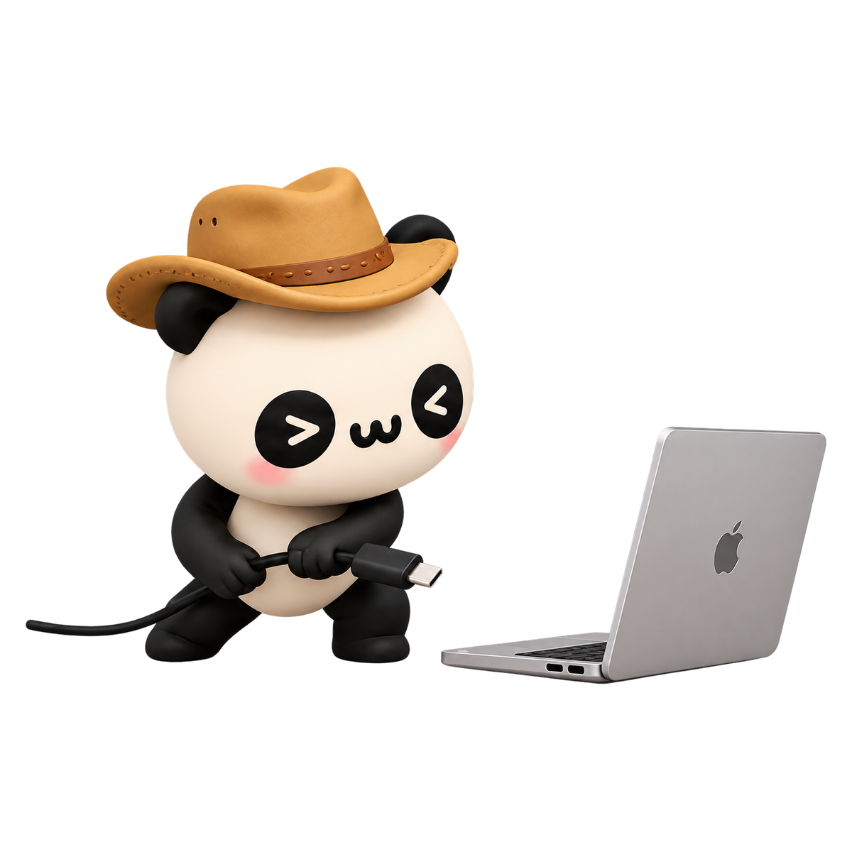 戴牛仔帽的无尾熊猫准备连接 Mac
